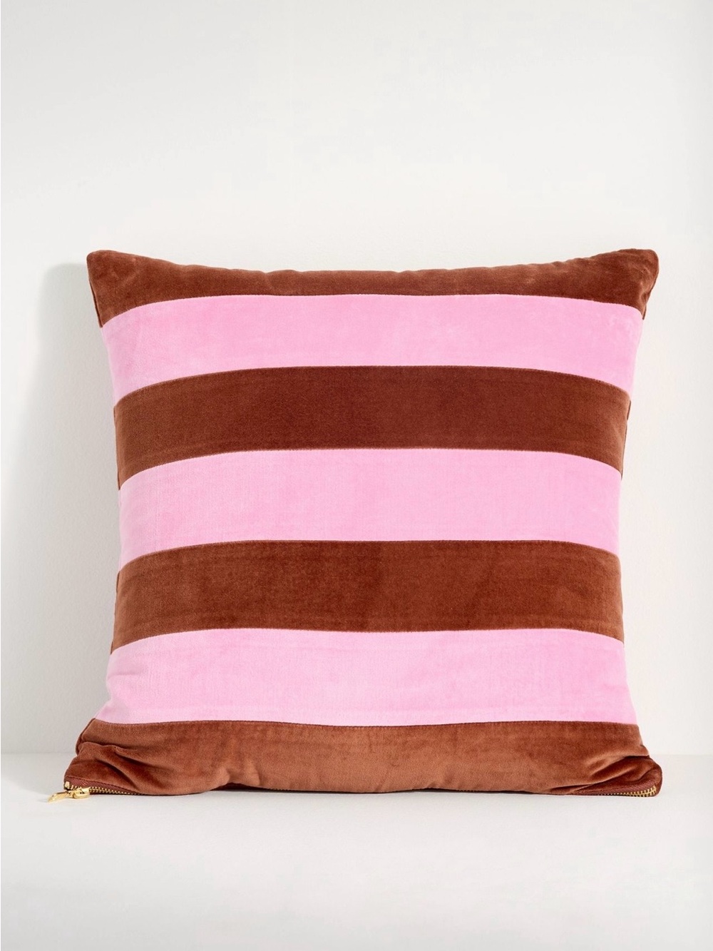 Anthropologie Andie Striped Cotton Velvet Throw Pillow in Pink and Brown